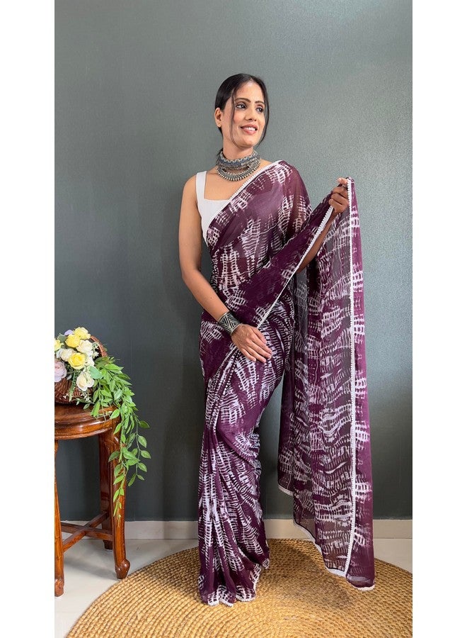 Women's Georgette Printed Ready To Wear One Minute Saree With Unstitched Blouse Piece (B-RTW Wall Jamli_Jamli_Free Size)  - Image 3