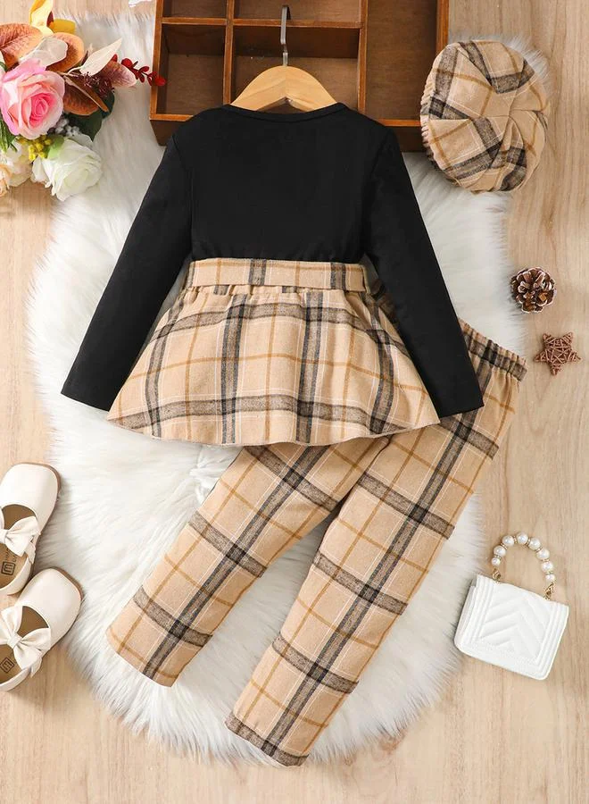 Take Two Take Two Girl's Contrast Print Bow Detail Top With Pants Set