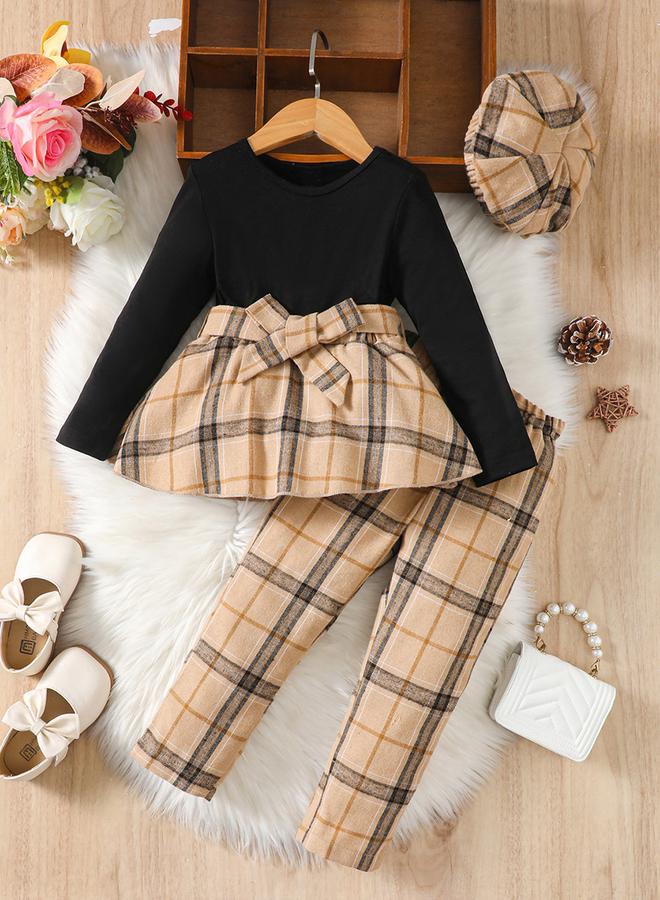 Take Two Girl's Contrast Print Bow Detail Top With Pants Set - Image 1