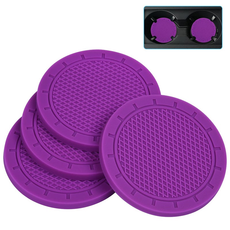 Wisdompro Car Coasters Wisdompro 4 Pack PVC Car Cup Holder Insert Coaster Anti Slip Universal Vehicle Interior Accessories Cup Mats for Women275 Diameter Purple