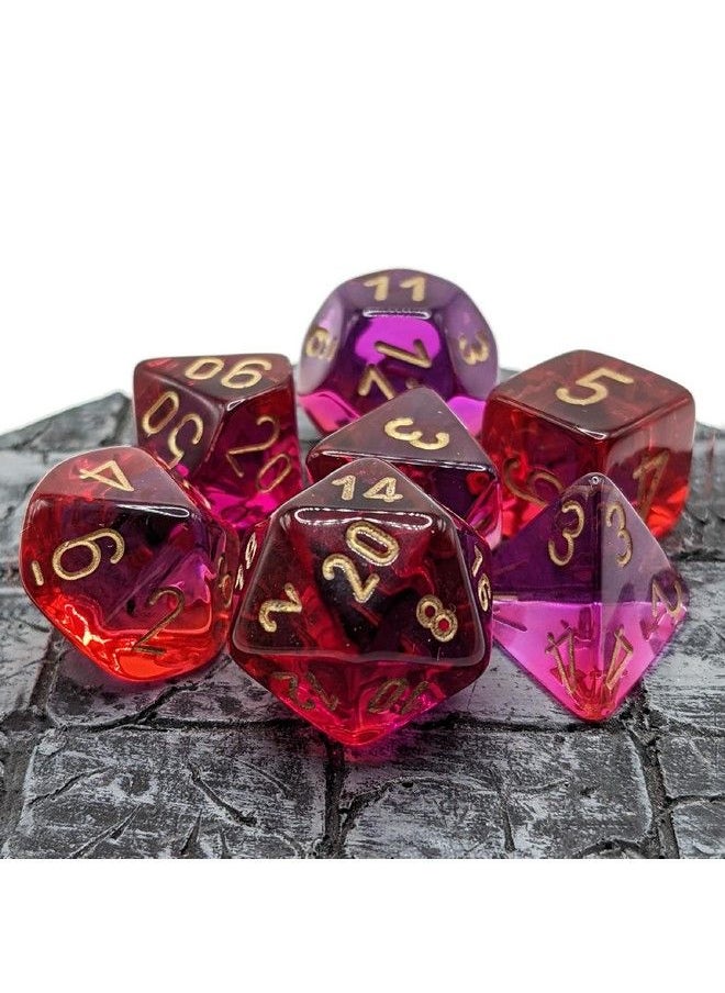Chessex - Gemini Polyhedral Dice Set ; Set Of 7 Dice In A Variety Of Sizes Designed For Roleplaying Games ; Premium Quality Dice For Tabletop Rpgs ; Translucent Red Violet And Gold Color ; Made By Chessex - Image 1