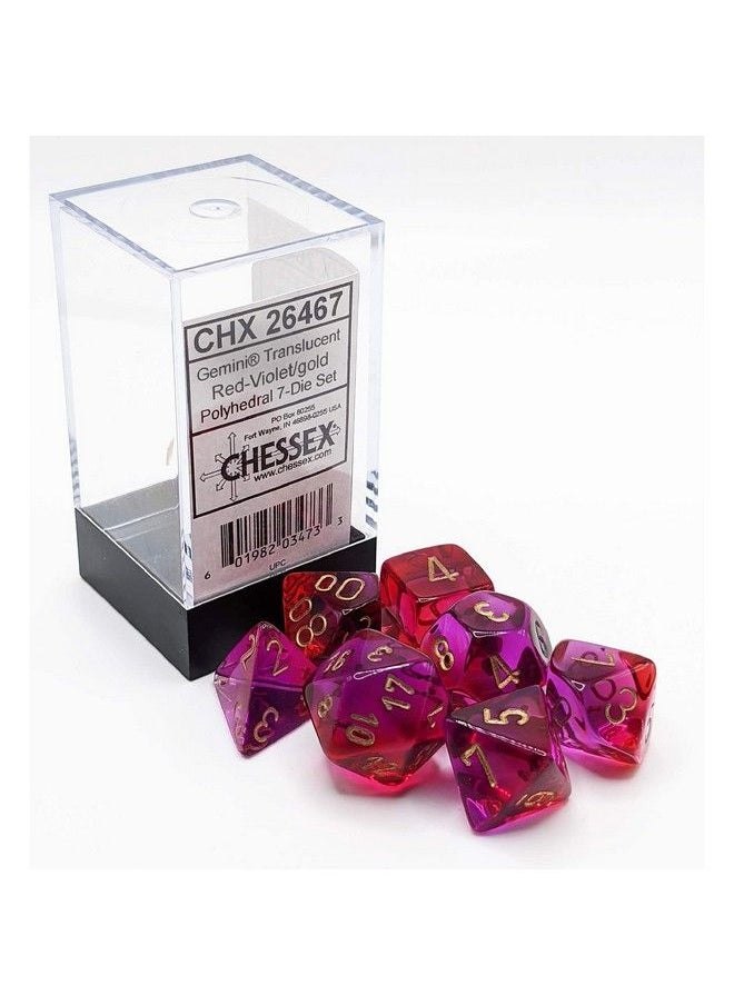 Chessex - Gemini Polyhedral Dice Set ; Set Of 7 Dice In A Variety Of Sizes Designed For Roleplaying Games ; Premium Quality Dice For Tabletop Rpgs ; Translucent Red Violet And Gold Color ; Made By Chessex - Image 1