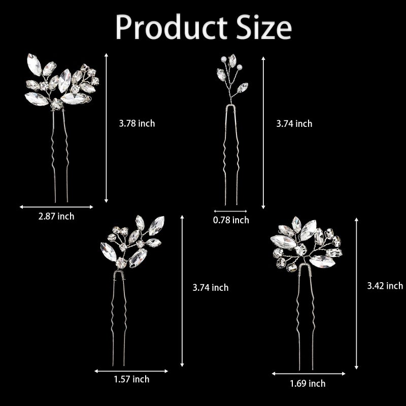 LAPOHI 5 Pieces Bride Hair Pins Rhinestone Bridal Hair Piece for Women Crystal Hair Accessories for Bride Bridesmaids Flower Girls(Silver) - Image 3
