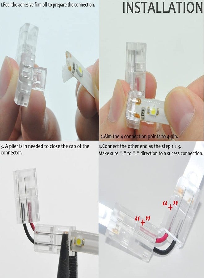 protium L Shape LED Connectors for Strip Lights, Right Angle Corner LED Strip Connectors, Solderless LED Light Strip Adapter for Single Color Tape Lights (for 2 Pin 10mm Single Color Strip Lights), 5 Pcs - Image 4