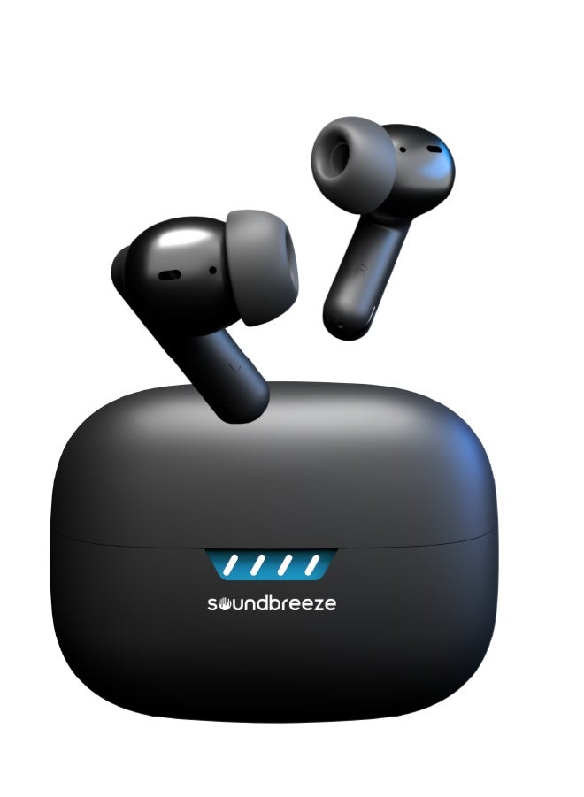 Seeken Soundbreeze NYX SBR-A12 Wireless Earbuds with 28-33dB ANC, 40-Hour Battery, ENC Mics, Bluetooth 5.4, Fast Charging, Deep Bass, Touch Controls – Black - Image 1