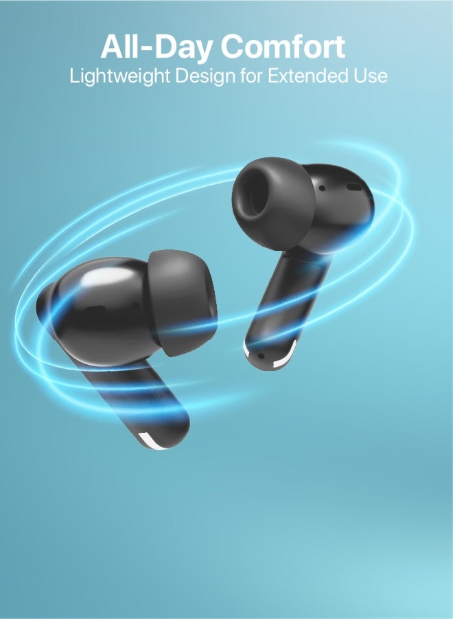 Seeken Soundbreeze NYX SBR-A12 Wireless Earbuds with 28-33dB ANC, 40-Hour Battery, ENC Mics, Bluetooth 5.4, Fast Charging, Deep Bass, Touch Controls – Black - Image 3