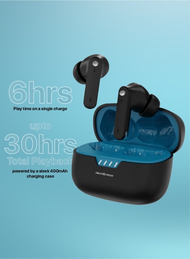 Seeken Soundbreeze NYX SBR-A12 Wireless Earbuds with 28-33dB ANC, 40-Hour Battery, ENC Mics, Bluetooth 5.4, Fast Charging, Deep Bass, Touch Controls – Black - Image 4