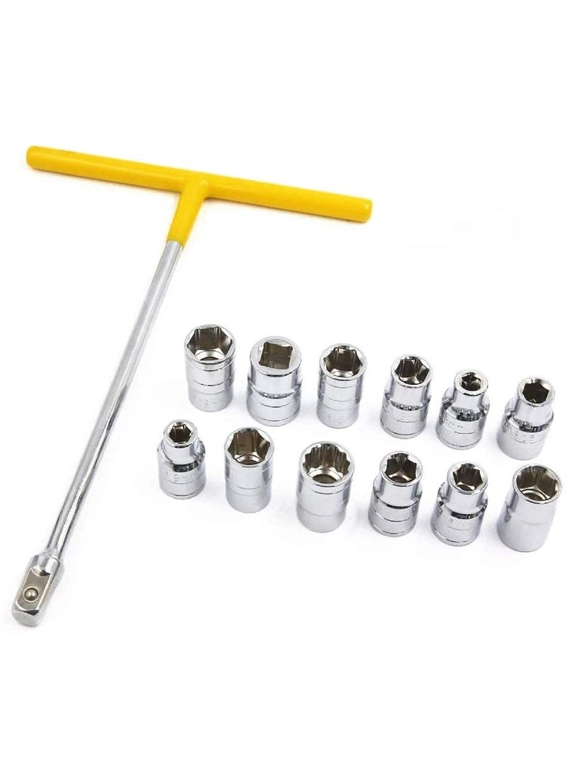Inditrust - Inditrust 14 PCS Vehicle Car T Shaped Handle Wrench Spanner with 819mm 12 Socket Tool Set With 12 Ratchet Socket Wrench Free - Image 1