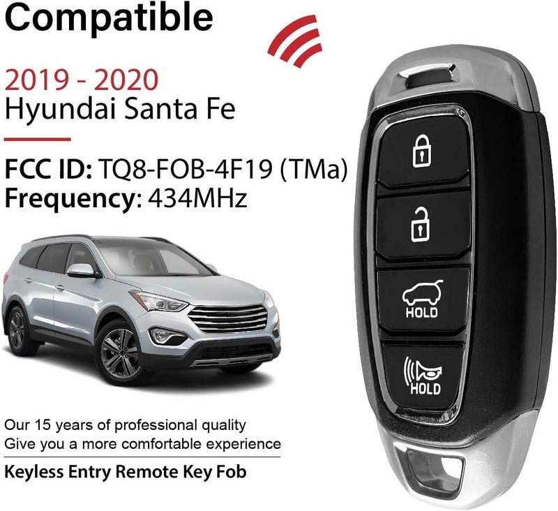 Keylessbest Replacement Key Fob for 2019-2020 Hyundai Santa Fe - 4 Buttons, 434MHz, Black - Image 2
