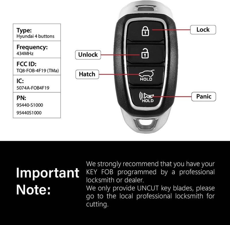 Keylessbest Replacement Key Fob for 2019-2020 Hyundai Santa Fe - 4 Buttons, 434MHz, Black - Image 3