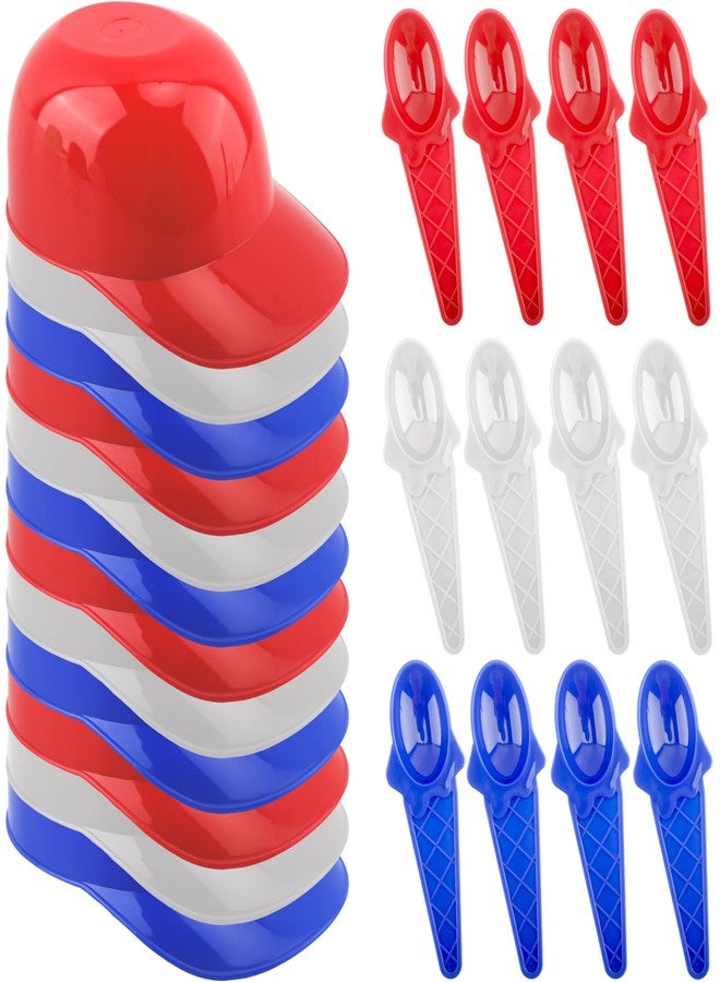 Drayear 12 Pack Baseball Helmet Ice Cream Bowl 8 oz Plastic Baseball Cap Chip Bowl with 12 Pack Dessert Taster Spoons for Kids Birthday Ice Cream Party, 3 Colors - Image 1