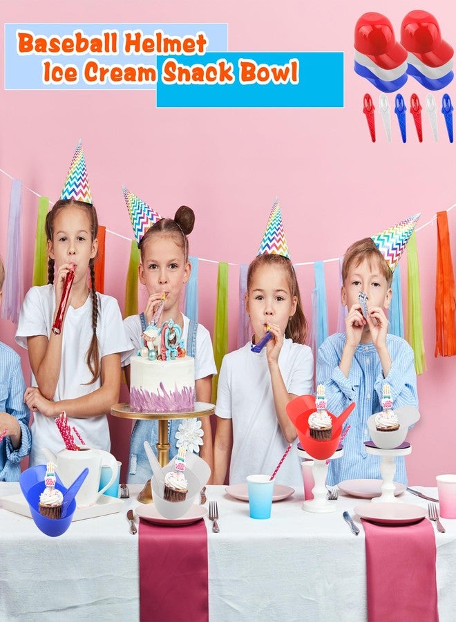 Drayear 12 Pack Baseball Helmet Ice Cream Bowl 8 oz Plastic Baseball Cap Chip Bowl with 12 Pack Dessert Taster Spoons for Kids Birthday Ice Cream Party, 3 Colors - Image 3