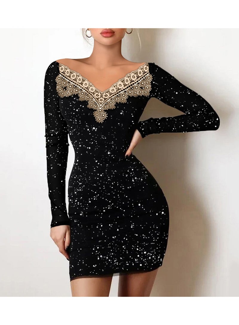 general Women's Elegant Mini Evening Dresses,  Slimming, Formal Occasion Dress, Mesh, Long Sleeve, Wrap Prom Gown - Image 1