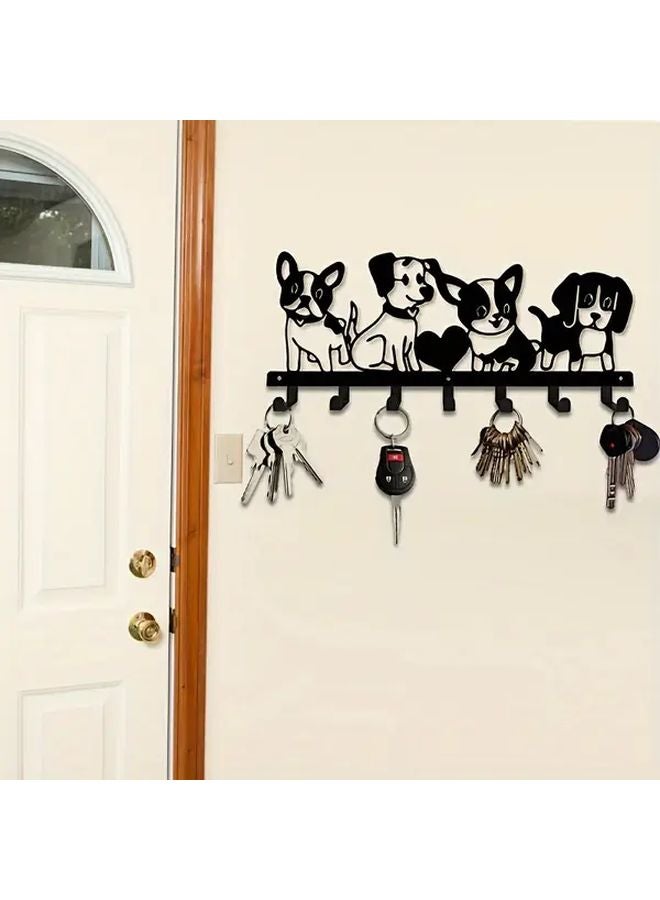 Black Dog Themed Metal Wall Hook Rack Decorative Key Holder For Towels Coats Hats - Image 3