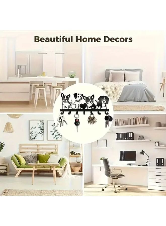 Black Dog Themed Metal Wall Hook Rack Decorative Key Holder For Towels Coats Hats - Image 5