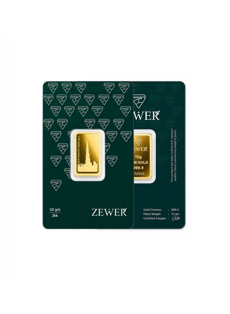 Zewer 10g 24K 999.9 Fine Gold Bar with Burj Khalifa Design - Image 3