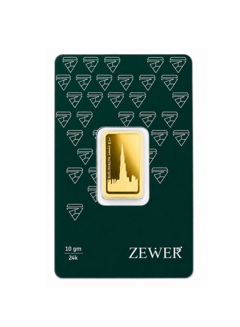 Zewer 10g 24K 999.9 Fine Gold Bar with Burj Khalifa Design - Image 2