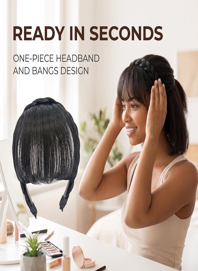 Jowxsx 100% Black Human Hair Extensions Medium Black Clip on Fringe Bangs with nice net Natural Flat neat Bangs with Temples for women One Piece Hairpiece - Image 2