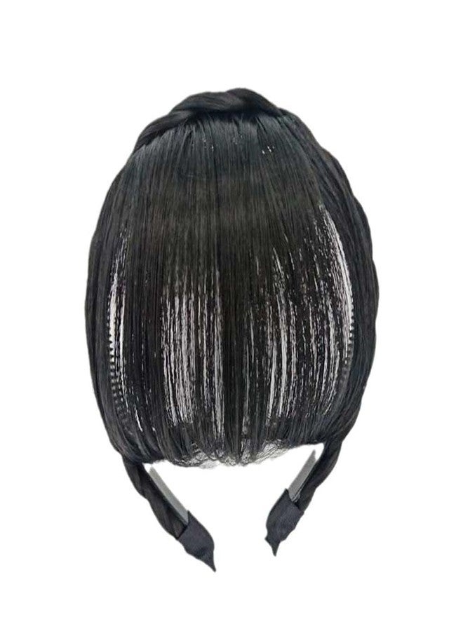 Jowxsx 100% Black Human Hair Extensions Medium Black Clip on Fringe Bangs with nice net Natural Flat neat Bangs with Temples for women One Piece Hairpiece - Image 1