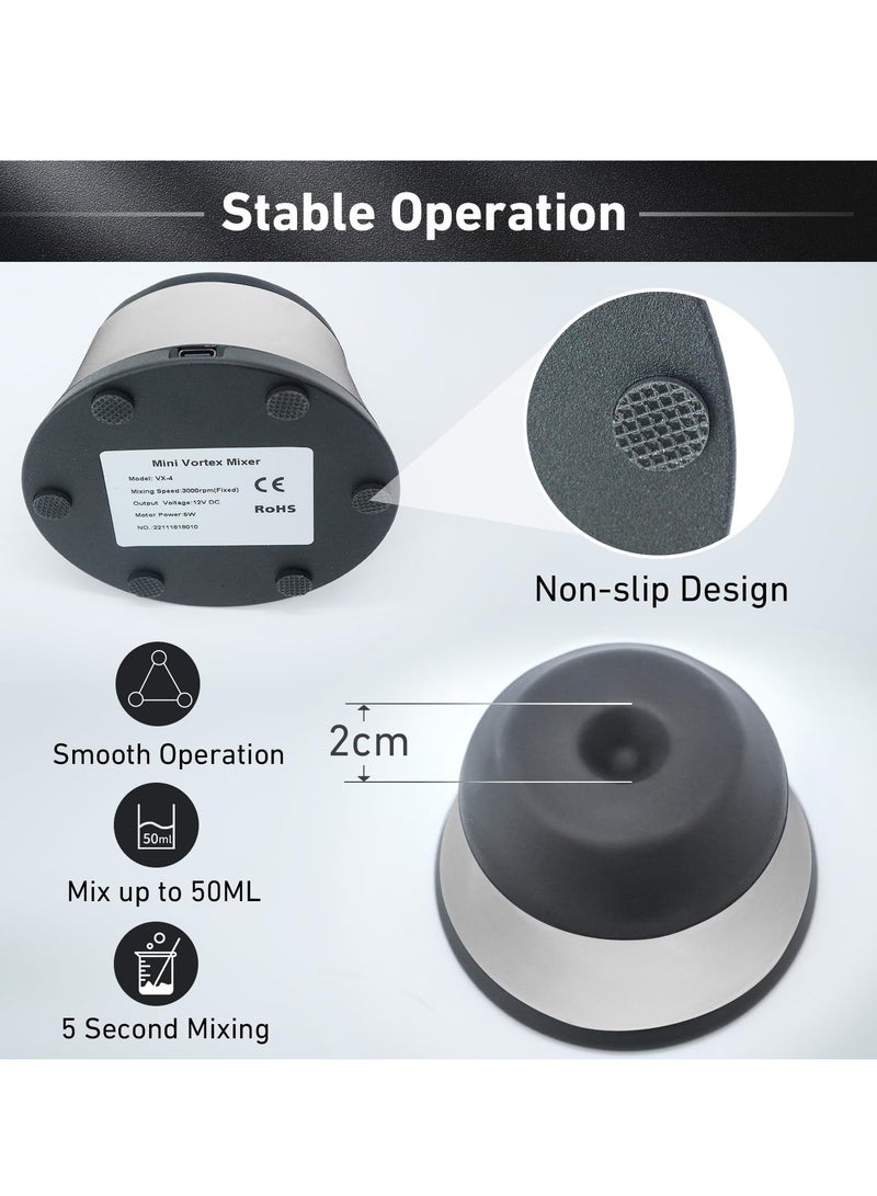 Vortex Mixer 4000 RPM, Versatile Mini Shaker for Paints Nail Polish Tattoo Ink Eyelash Adhesives and Acrylic Paints Mixing,Vortex Shaker for Test Tubes and Centrifuge Tubes, 50ML - Image 4