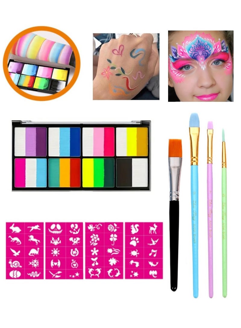 TFIXOL Watercolor Paint Palette Set 24 Colors Set Professional Face Split Cakes with 4 Brush & 4 Stencils Safe & Non Toxic Water Activated Face and Body Painting Makeup - Image 1