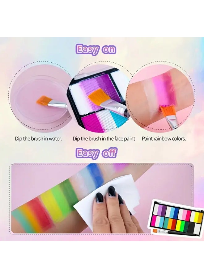 TFIXOL Watercolor Paint Palette Set 24 Colors Set Professional Face Split Cakes with 4 Brush & 4 Stencils Safe & Non Toxic Water Activated Face and Body Painting Makeup - Image 3