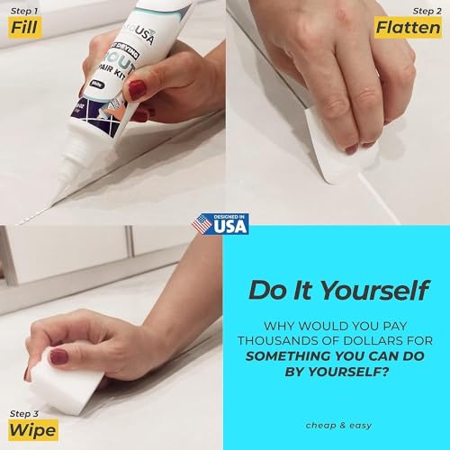 PentaUSA Tile Grout Repair Kit - White Grout Filler, Triple Protection, Fast Drying Formula Restores and Renews Grout Lines with Scraper (White, 8.8oz / 250gr) - Image 2