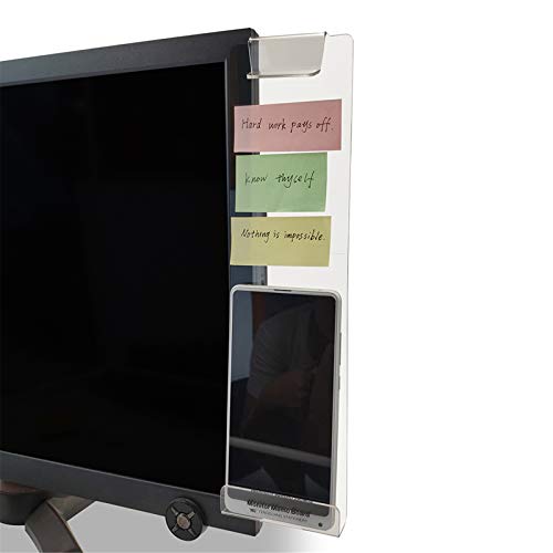 MINSA Fashion Multifunction Utility Acrylic Transparent Computer Monitors Side Panel/Memo Pads/Message Boards/Sticky Boards for Computer Screen, 1 Set (Left & Right) (Phone Holder) - Image 1