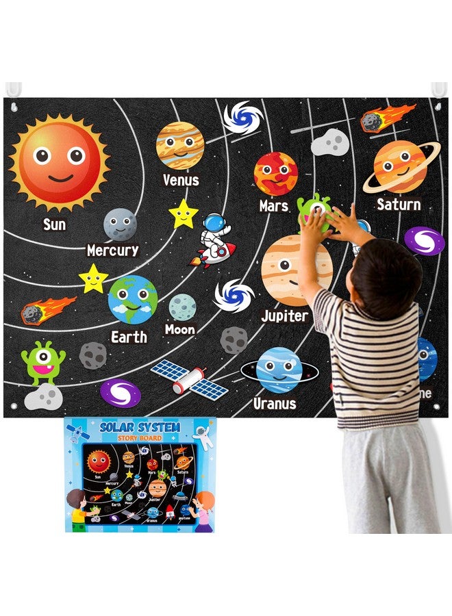 واتينك مجموعة لوحات قصصية من اللباد للفضاء الخارجي مكونة من 44 قطعة بطول 3.5 قدم، مجموعة ألعاب تفاعلية من الفلانيل مع خطافات، رائد فضاء وكواكب وكائنات فضائية ومجرة قابلة لإعادة الاستخدام، هدية للأولاد والبنات - Image 1