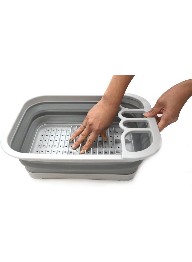 SAMMART Collapsible Dish Drainer with Drainer Board - Foldable Drying Rack Set - Portable Dinnerware Organizer - Space Saving Kitchen Storage Tray (1, Grey) - Image 4