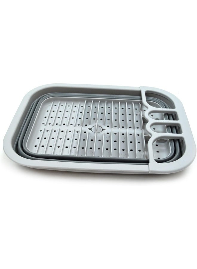 SAMMART Collapsible Dish Drainer with Drainer Board - Foldable Drying Rack Set - Portable Dinnerware Organizer - Space Saving Kitchen Storage Tray (1, Grey) - Image 2