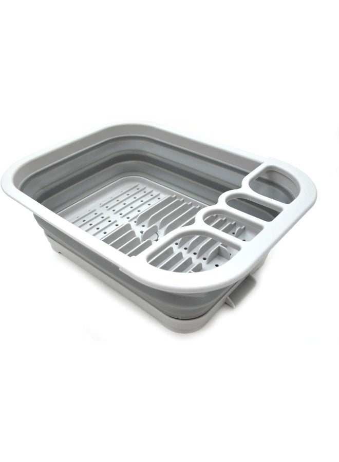 SAMMART Collapsible Dish Drainer with Drainer Board - Foldable Drying Rack Set - Portable Dinnerware Organizer - Space Saving Kitchen Storage Tray (1, Grey) - Image 3