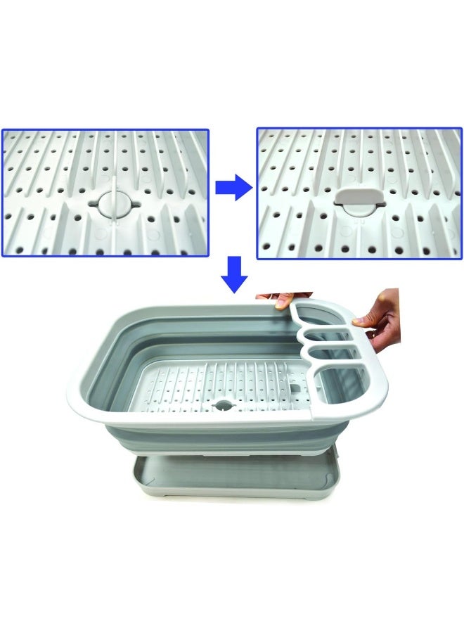 SAMMART Collapsible Dish Drainer with Drainer Board - Foldable Drying Rack Set - Portable Dinnerware Organizer - Space Saving Kitchen Storage Tray (1, Grey) - Image 5
