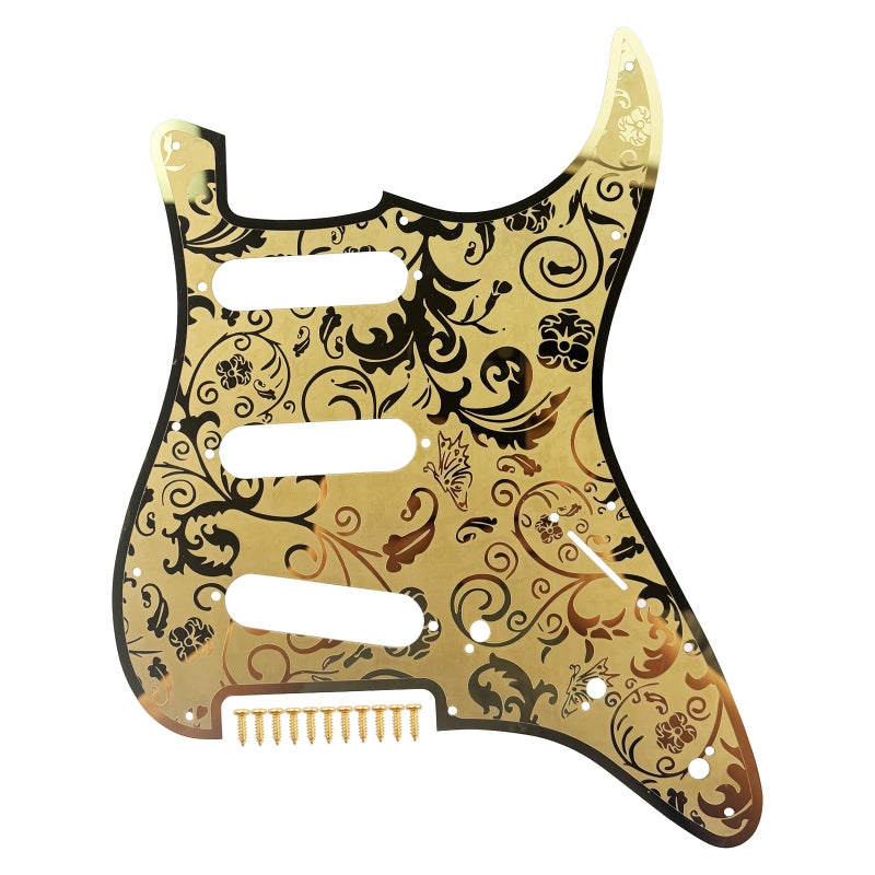 OVSAL Stainless Steel Guitar Pick guard 11 holes SSS Single Coil Mounting Screws 9/32''Potentiomete Metal Electric Guitar Pickguard Compatible with Stratocaster Strat ST Style Guitar (Gold) - Image 1