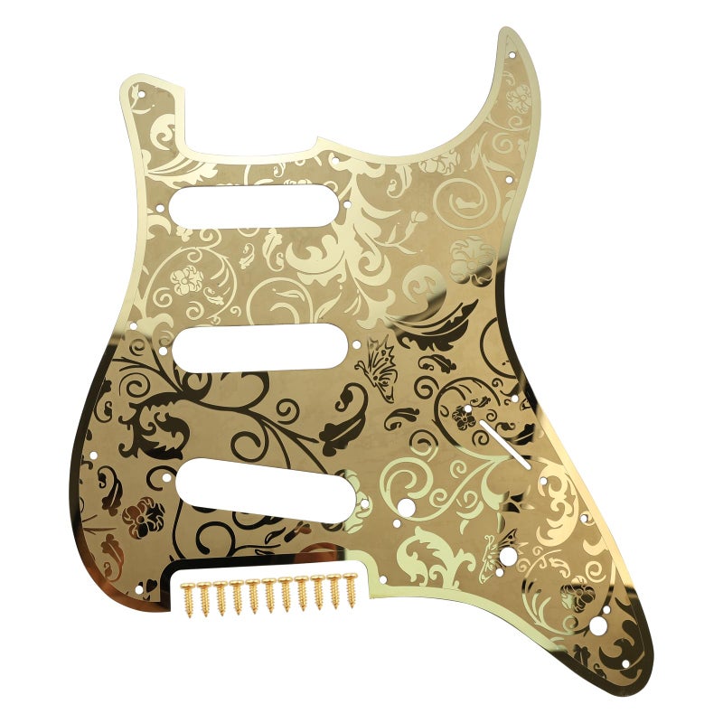 OVSAL Stainless Steel Guitar Pick guard 11 holes SSS Single Coil Mounting Screws 9/32''Potentiomete Metal Electric Guitar Pickguard Compatible with Stratocaster Strat ST Style Guitar (Gold) - Image 2