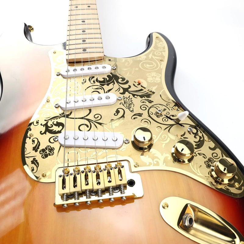 OVSAL Stainless Steel Guitar Pick guard 11 holes SSS Single Coil Mounting Screws 9/32''Potentiomete Metal Electric Guitar Pickguard Compatible with Stratocaster Strat ST Style Guitar (Gold) - Image 3