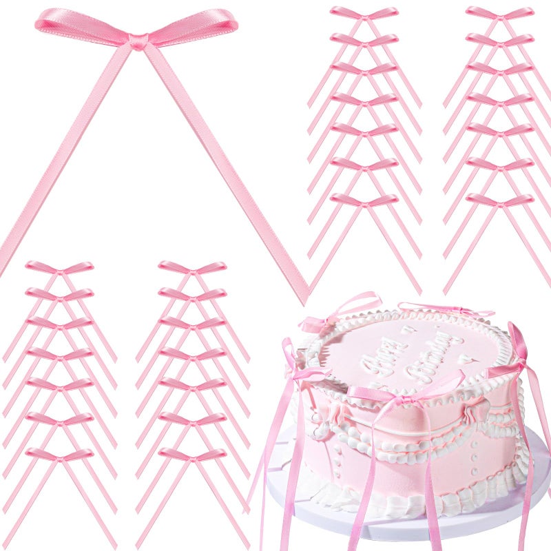 YGDZ Pink Bows for Cake, 30PCS Pink Bow Cake Topper, Ribbon Bowknot for Vintage Cake Decorating, Balloon, Coquette Themed Party Decorations, Birthday, Wedding Party Supplies - Image 1
