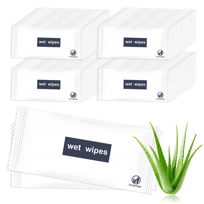 Hipruict Individual Hand Wipes Wet Wipes Individually Wrapped 100 Pack Clean Hands Quickly Large Wet Wipes Bulk for Homeless Suitable for Restaurant Wedding Barbecue