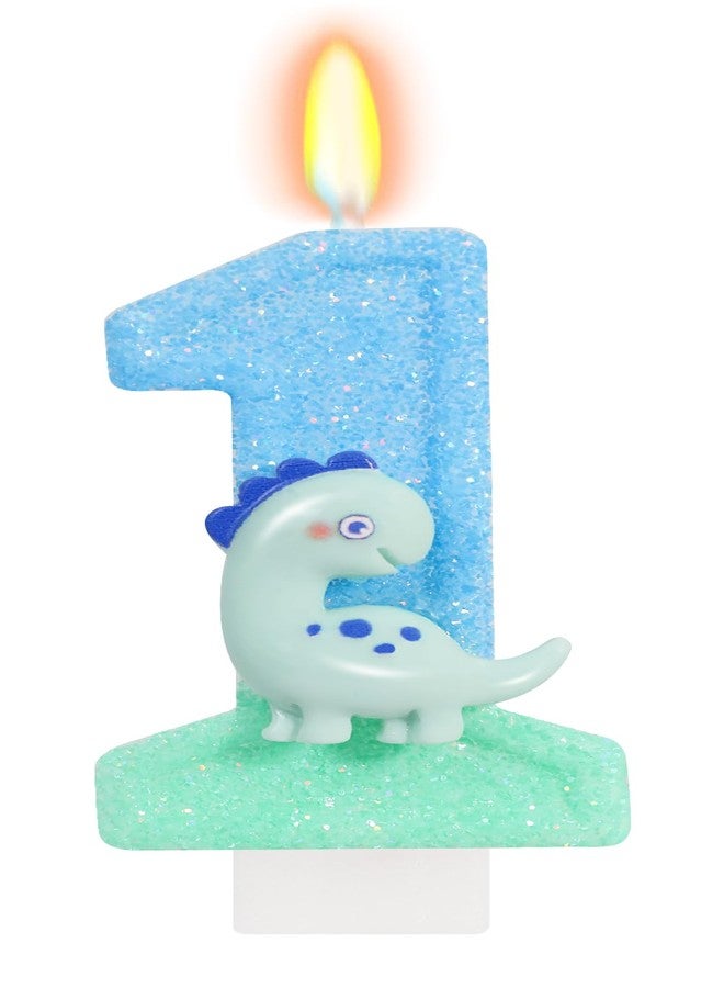 ElekFX Dinosaur Birthday Number 1 Candle, Cute Green Dino Cake Topper, Dinosaur Birthday Decorations for Kids Party Supplies - Image 1
