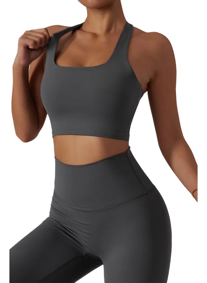 كون.يوغا Womens Open Back Sports Bra - Padded Low Impact Workout Yoga Bra with Removable Built in Bra