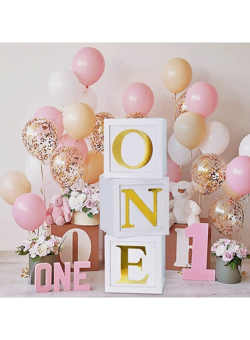 First Birthday Decorations For Boy Or Girl, 3 Pcs ONE Balloon Boxes For 1st Birthday, Baby Clear Blocks Party Decor With ONE Letters For Photoshoot Props, Cake Smash Backdrop  - Image 1