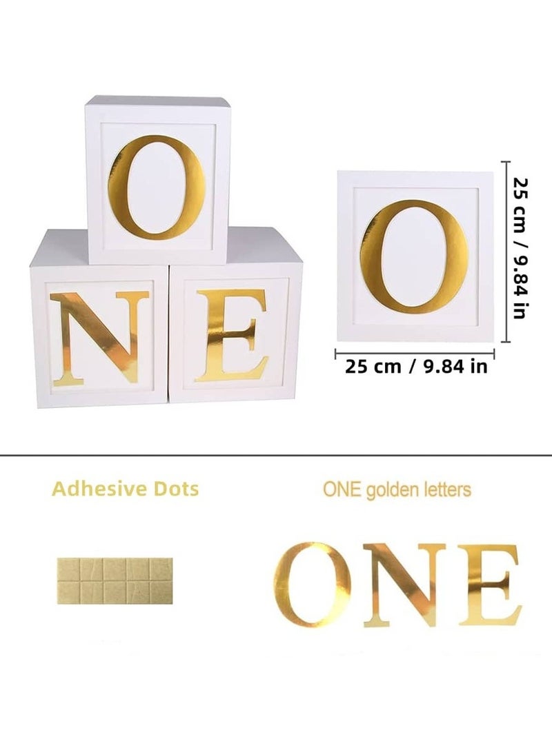 First Birthday Decorations For Boy Or Girl, 3 Pcs ONE Balloon Boxes For 1st Birthday, Baby Clear Blocks Party Decor With ONE Letters For Photoshoot Props, Cake Smash Backdrop  - Image 2