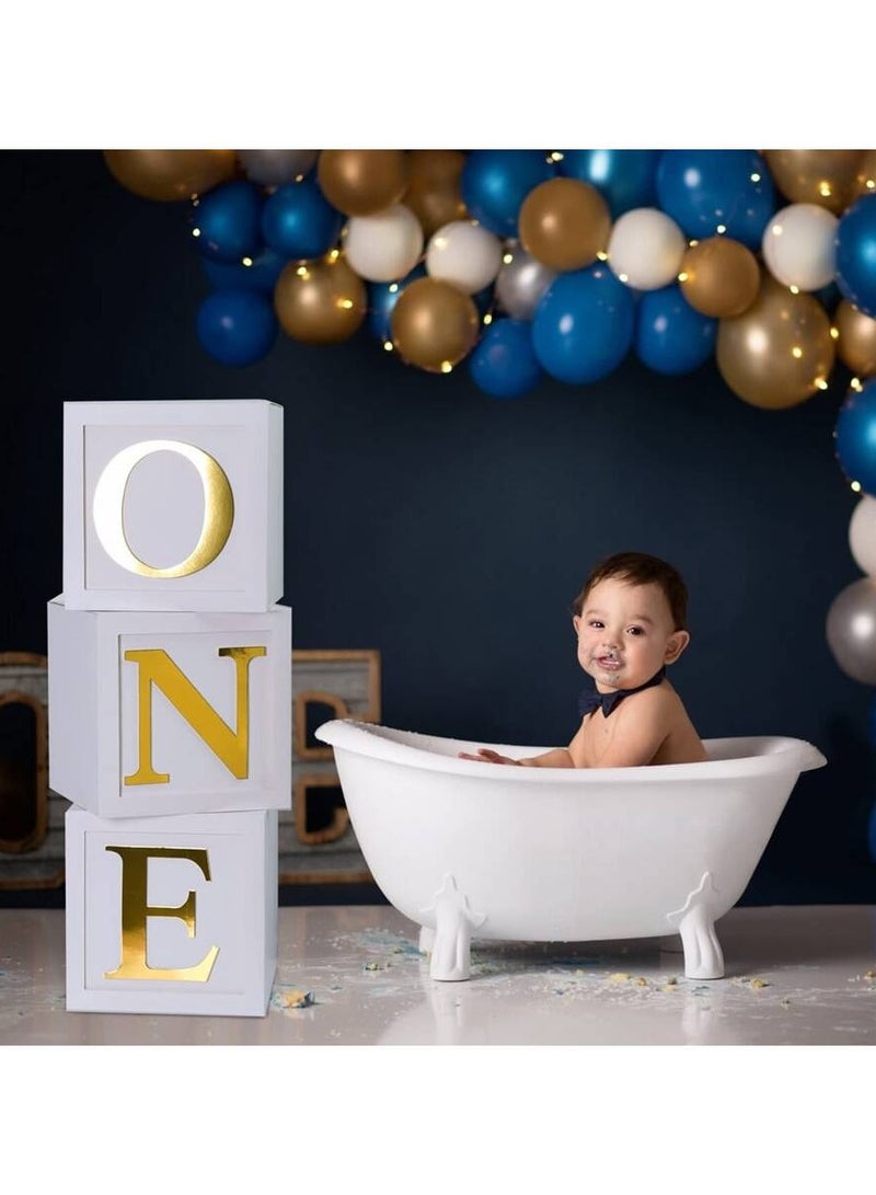 First Birthday Decorations For Boy Or Girl, 3 Pcs ONE Balloon Boxes For 1st Birthday, Baby Clear Blocks Party Decor With ONE Letters For Photoshoot Props, Cake Smash Backdrop  - Image 3
