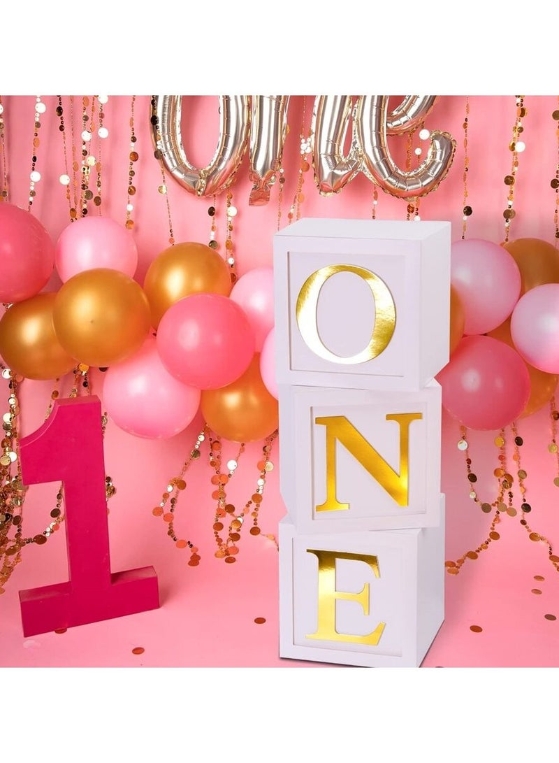 First Birthday Decorations For Boy Or Girl, 3 Pcs ONE Balloon Boxes For 1st Birthday, Baby Clear Blocks Party Decor With ONE Letters For Photoshoot Props, Cake Smash Backdrop  - Image 5
