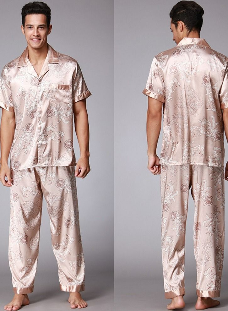 Loquat Men's Long Sleeve Printed Pajama Set 2-Piece Pajamas Sleepwear Set Lounge Wear Camel  - Image 2