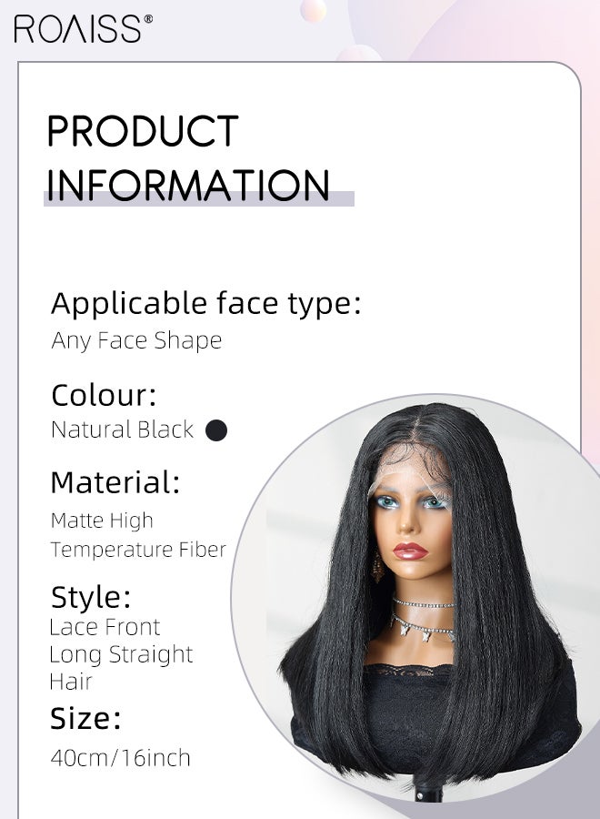 roaiss 13x4 Lace Front Long Straight Hair Wig, Women's Middle Parting Natural Soft Synthetic Heat Resistant Hair Wig for Wedding Cosplay Party Daily Wear, 41cm (16 inches) - Image 3