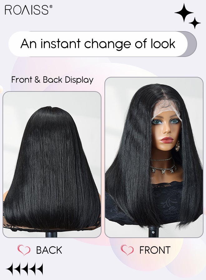 roaiss 13x4 Lace Front Long Straight Hair Wig, Women's Middle Parting Natural Soft Synthetic Heat Resistant Hair Wig for Wedding Cosplay Party Daily Wear, 41cm (16 inches) - Image 2