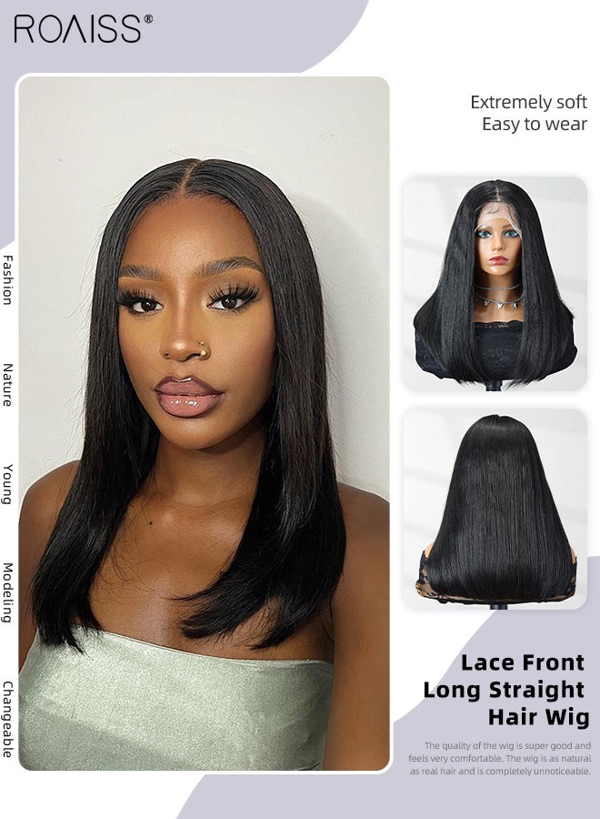 roaiss 13x4 Lace Front Long Straight Hair Wig, Women's Middle Parting Natural Soft Synthetic Heat Resistant Hair Wig for Wedding Cosplay Party Daily Wear, 41cm (16 inches) - Image 1