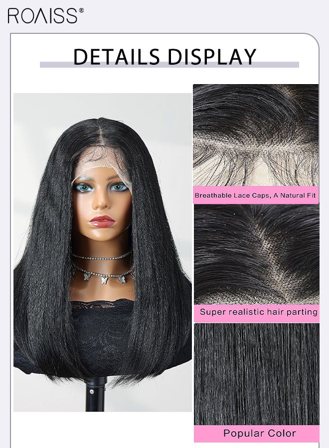 roaiss 13x4 Lace Front Long Straight Hair Wig, Women's Middle Parting Natural Soft Synthetic Heat Resistant Hair Wig for Wedding Cosplay Party Daily Wear, 41cm (16 inches) - Image 4