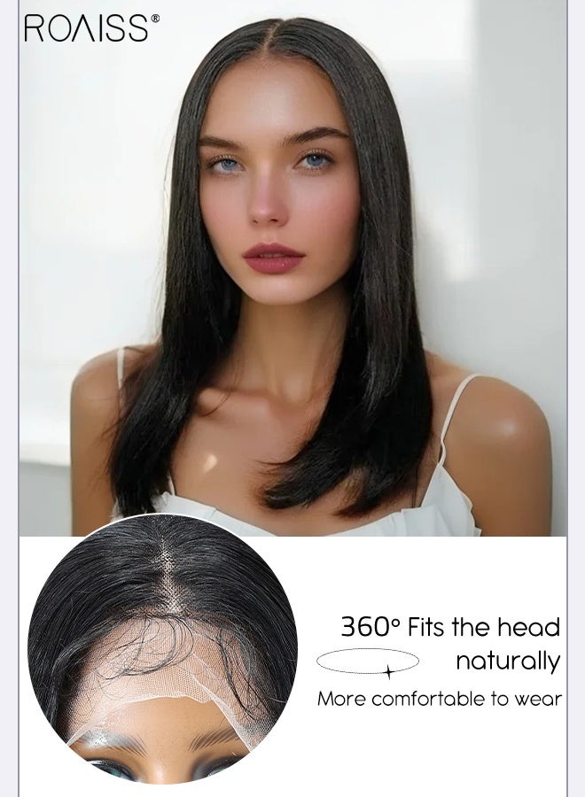 roaiss 13x4 Lace Front Long Straight Hair Wig, Women's Middle Parting Natural Soft Synthetic Heat Resistant Hair Wig for Wedding Cosplay Party Daily Wear, 41cm (16 inches) - Image 5